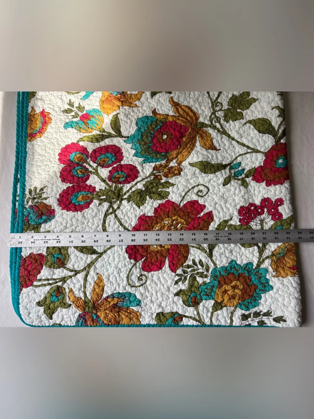 Floral Quilted Bedspread in Teal, Red & Mustard - Home Bedding